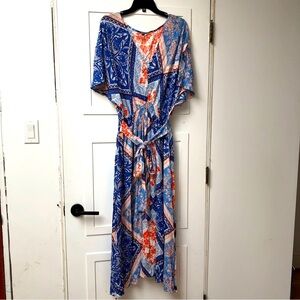 Unbranded maxi dress v neck oversized and flowing orange blue summer dress XXL